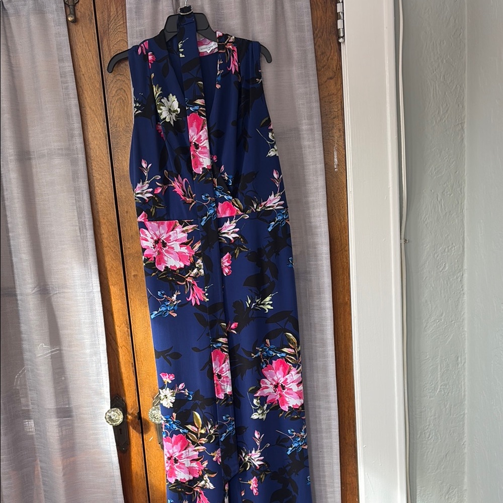 Floral jumpsuit in Blue and Pink.